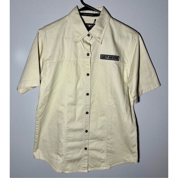 Harley-Davidson Motorcycle Women’s Short Sleeve Metal Button Down Khaki Shirt M