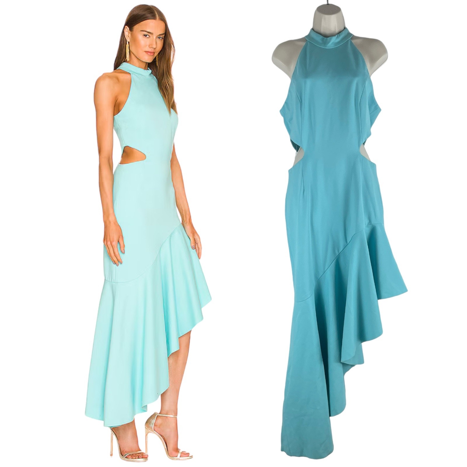 Elliatt Spectar Waist Cutout Gown Dress Asymmetrical Hem Blue Size L