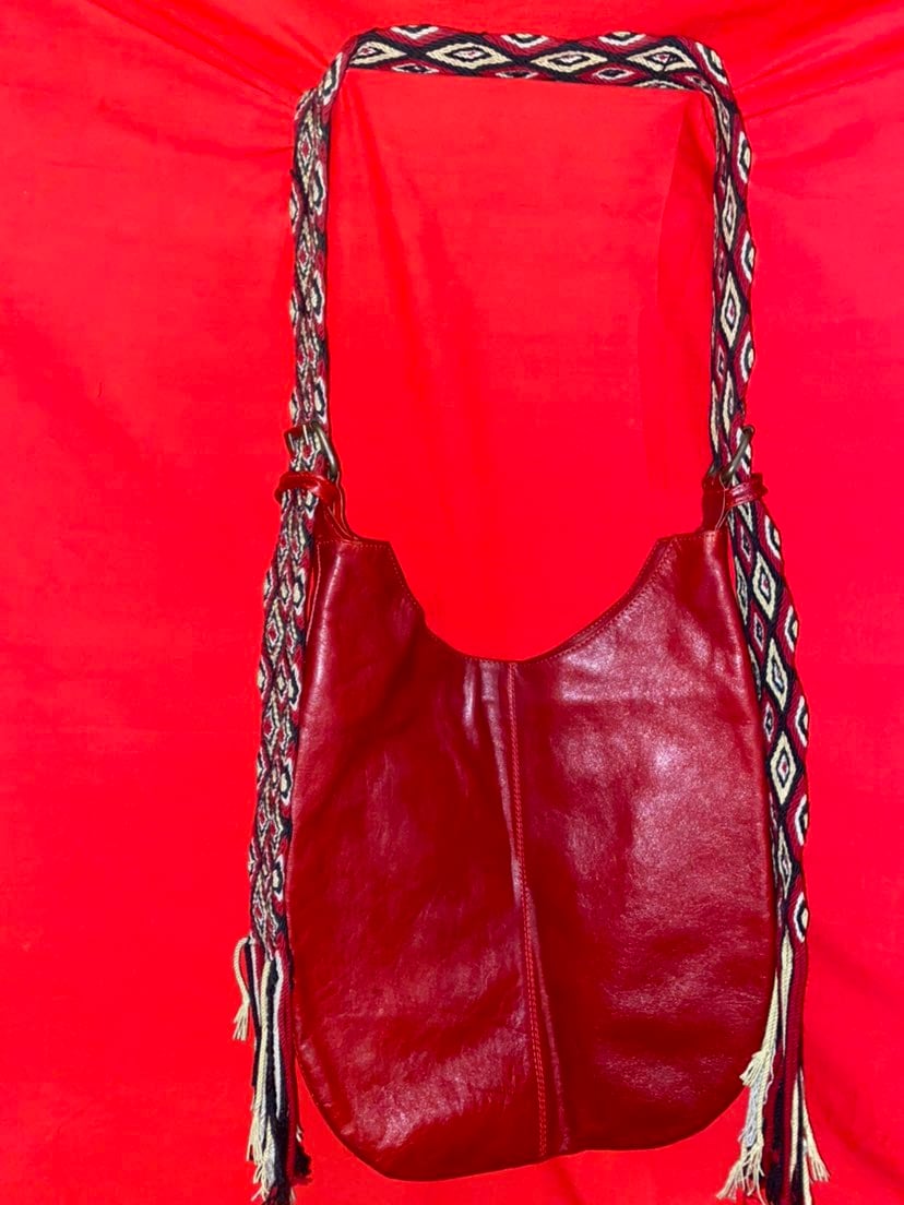 Beautiful Dark Red Bohemian Style Leather Shoulder Bag
