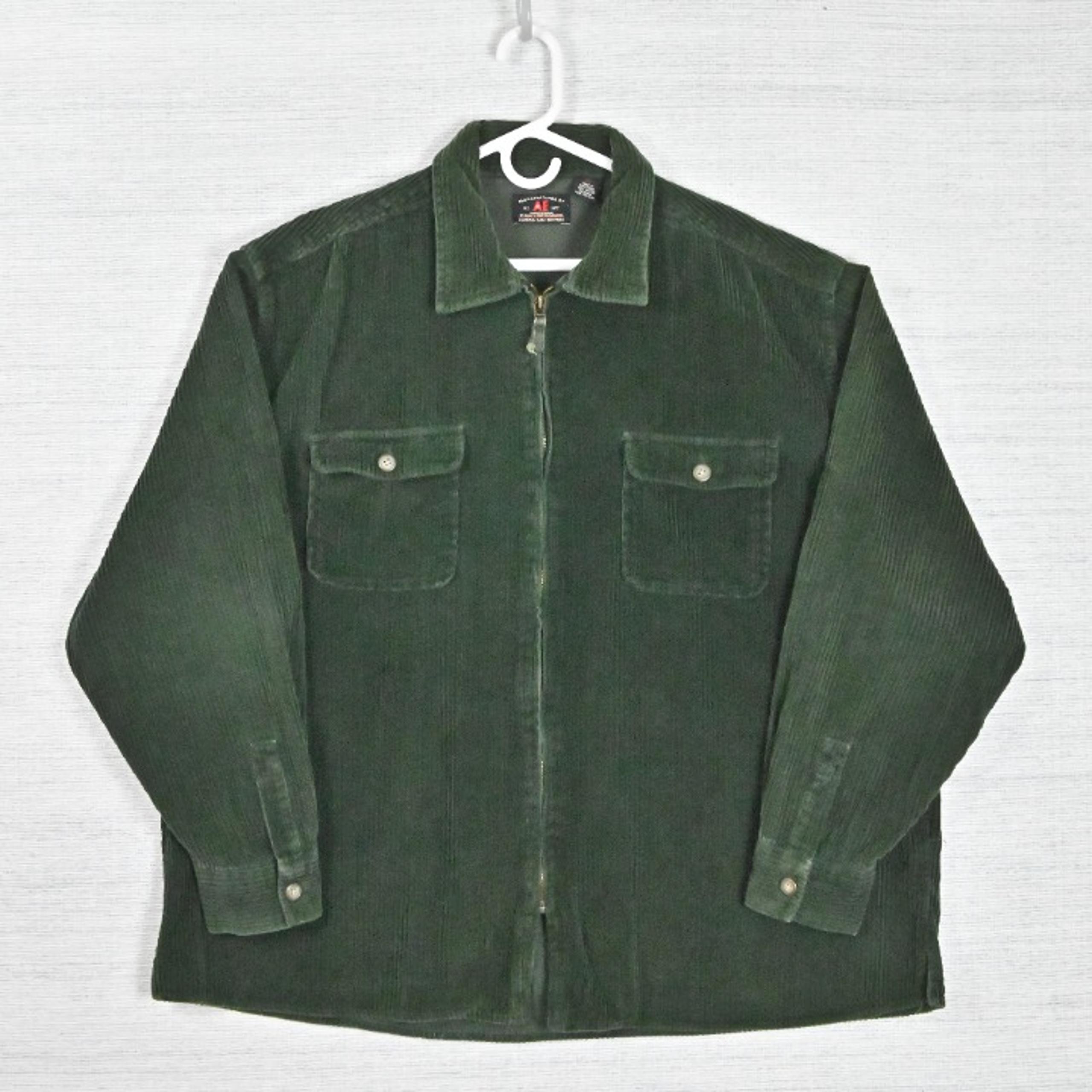 Vintage American Eagle Outfitters Corduroy Retro Zip Up Jacket Green Pockets XL
