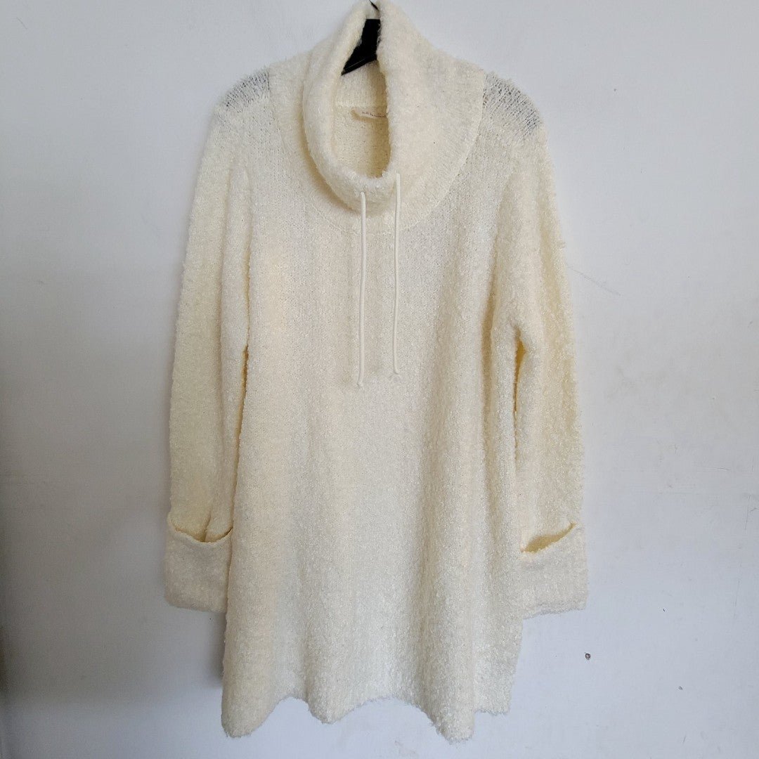 NEW Soft Surroundings Snuggle Up Cowl Ivory Fuzzy Wool Tunic Sweater Size S/M