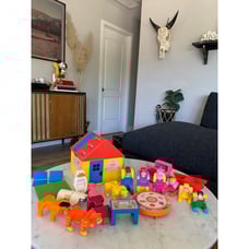 Vintage 1980s Mattel Doubles Double School House, Farm Animals, & Family