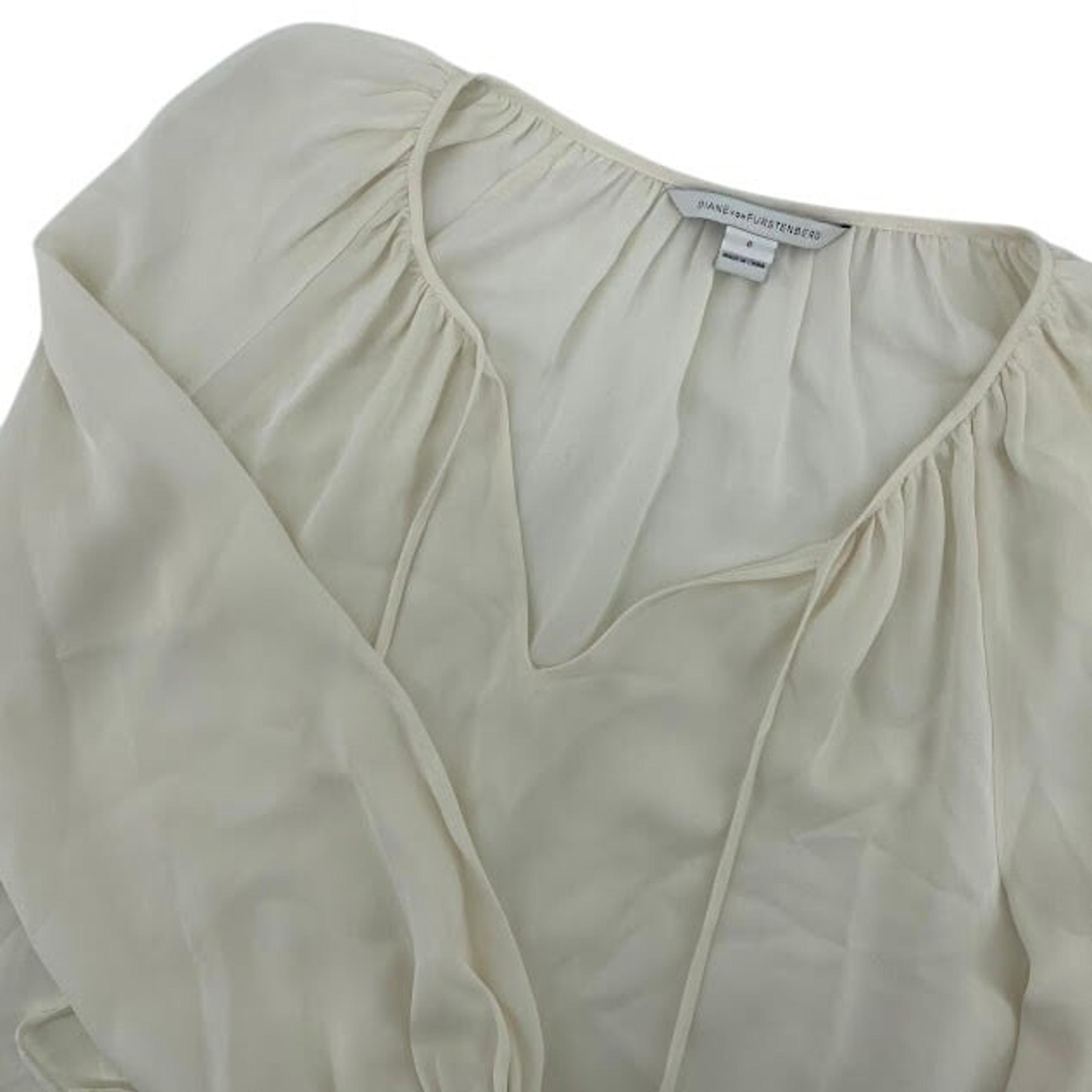 Diane von Furstenberg Blouse Long Sleeve Tassel Tie Neck Ivory Size 6