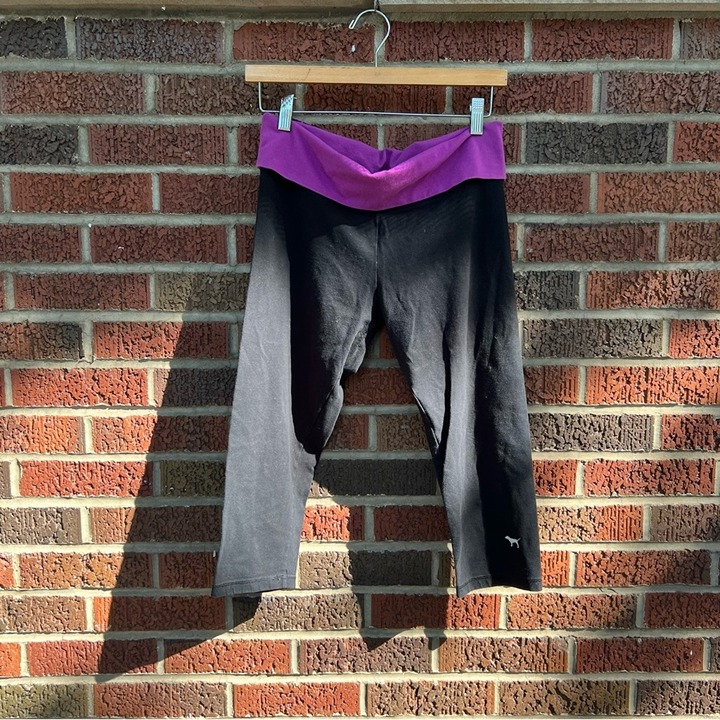 Victoria’s Secret PINK Black and Purple Fold Over Sequin Capri Cut Yoga Pants