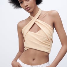 Zara Cropped Wrap Knit Top, Color: Sand, Size: M, NWOT