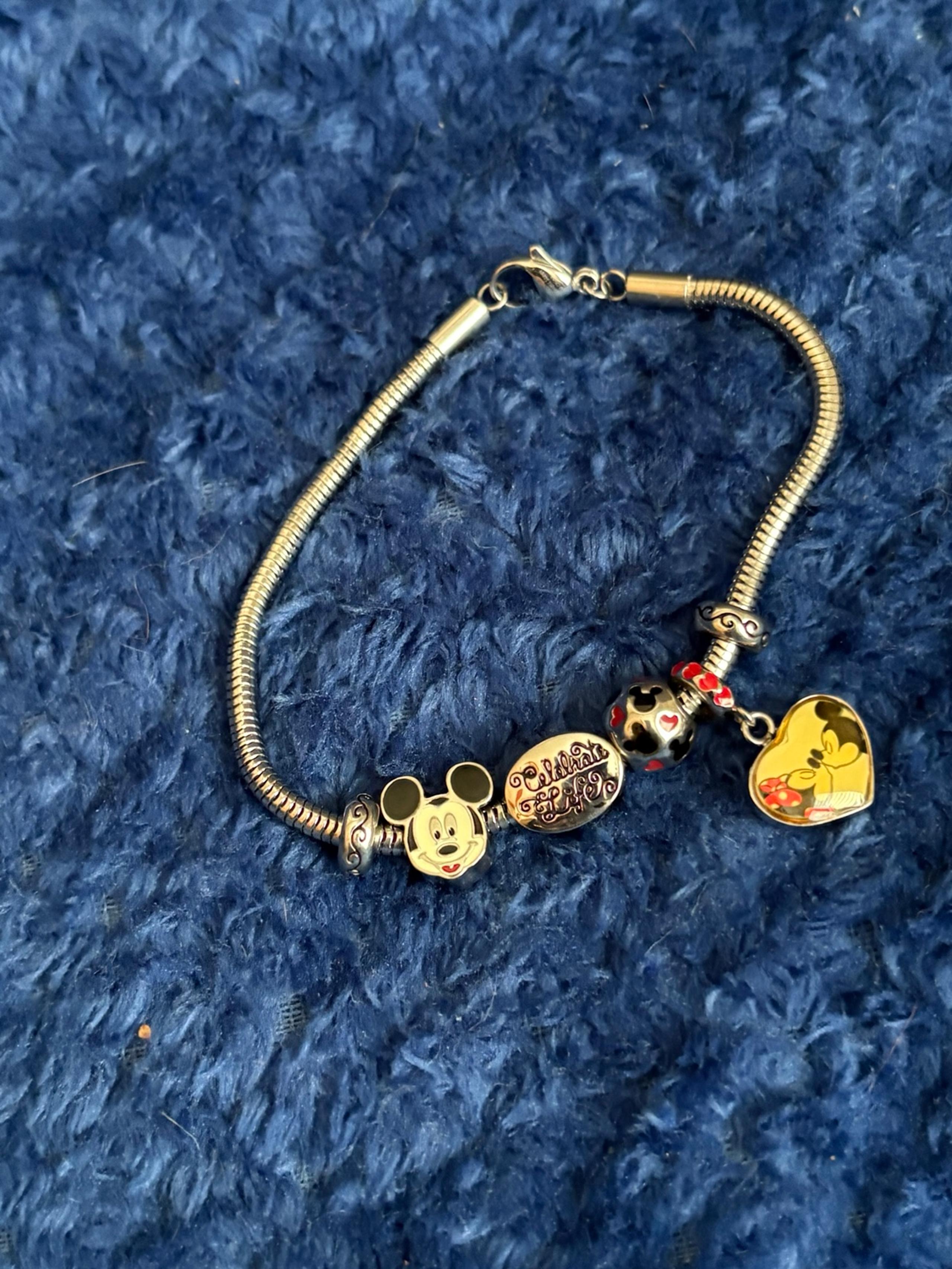 Mickey Minnie Silver Bracelet Hallmark Charm Heart Womens - Disney