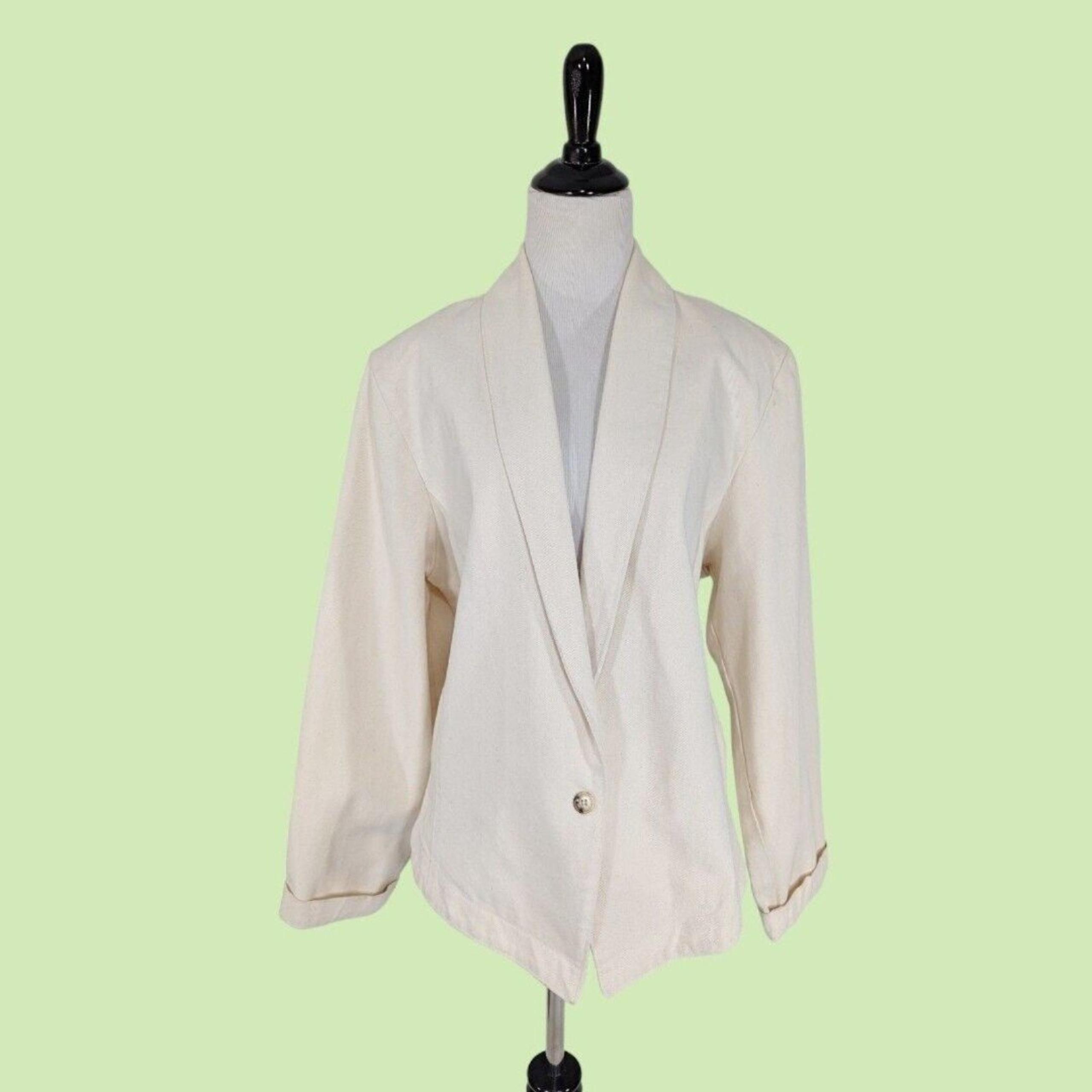 VTG ORVIS blazer L Women Cotton Denim Ivory Single Button