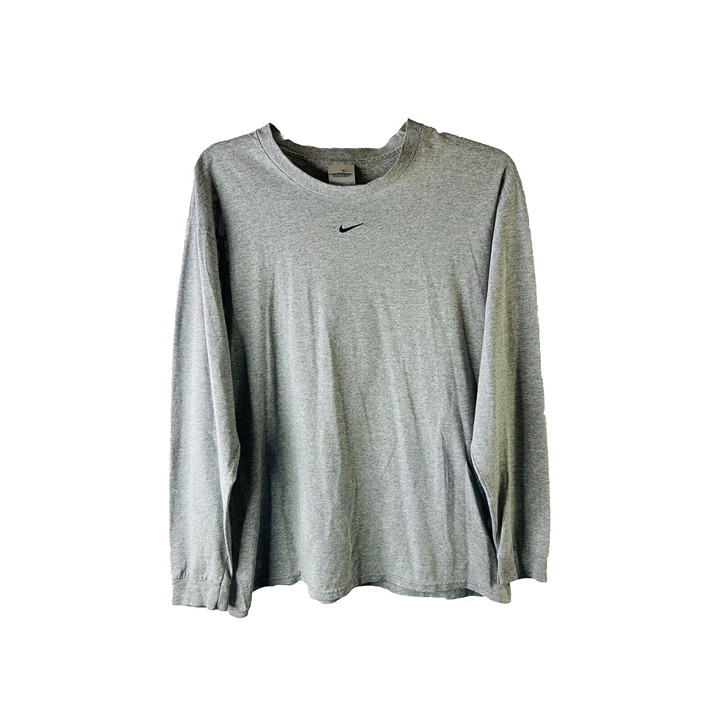 Vintage 90s Nike Mens Large Center Swoosh Distressed Long Sleeve T Shirt Gray