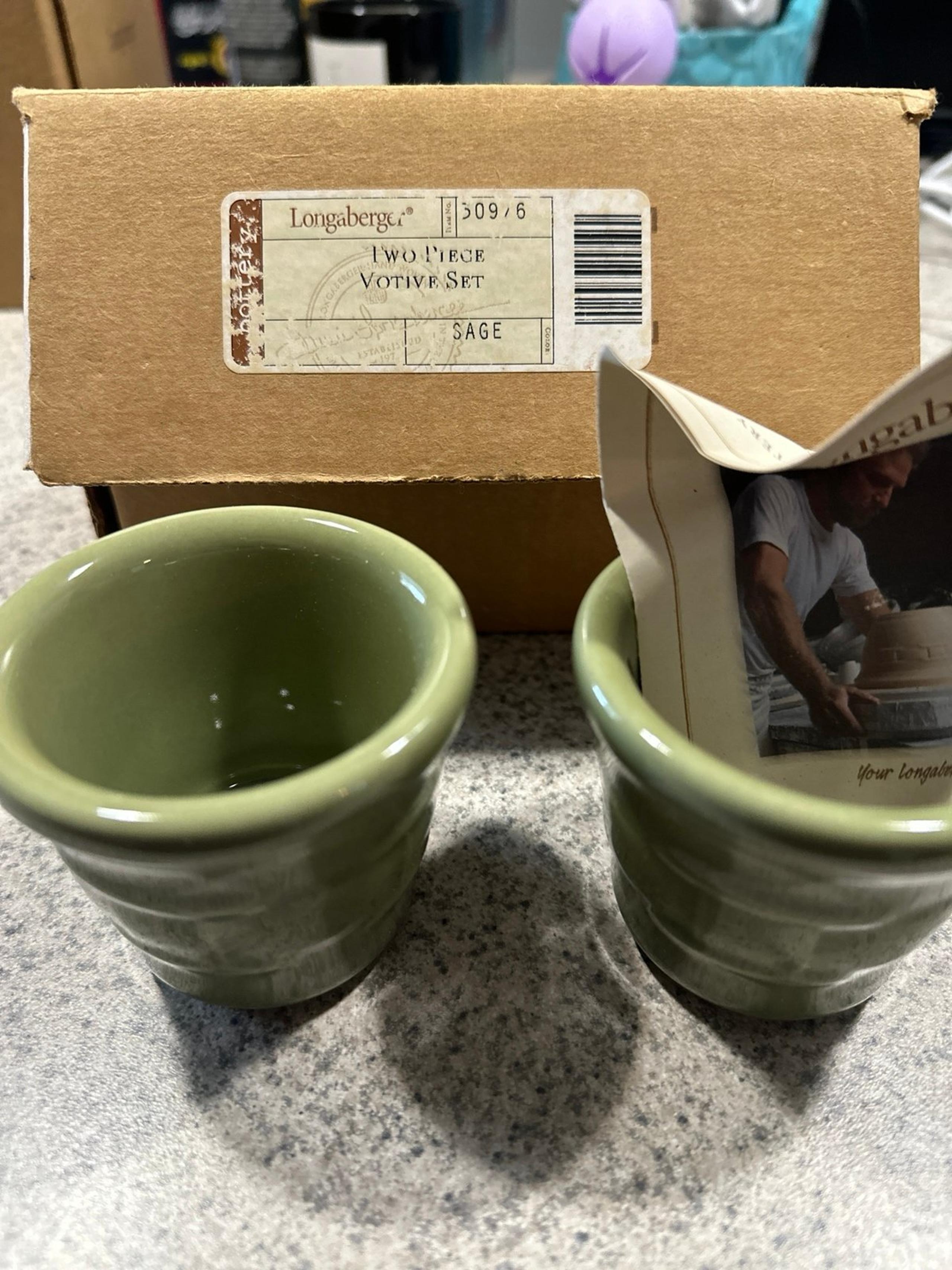 NWT LONGABERGER Pottery Votive Candle Holders x2 Sage