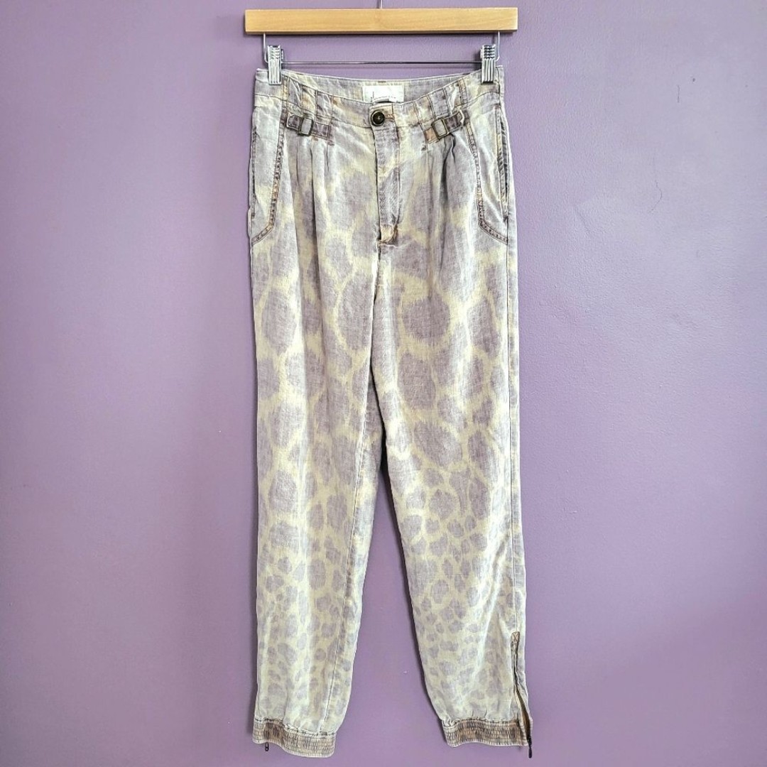 0 Anthropologie Washed Tamarind Giraffe Linen Blend High Rise Jogger Ankle Pants