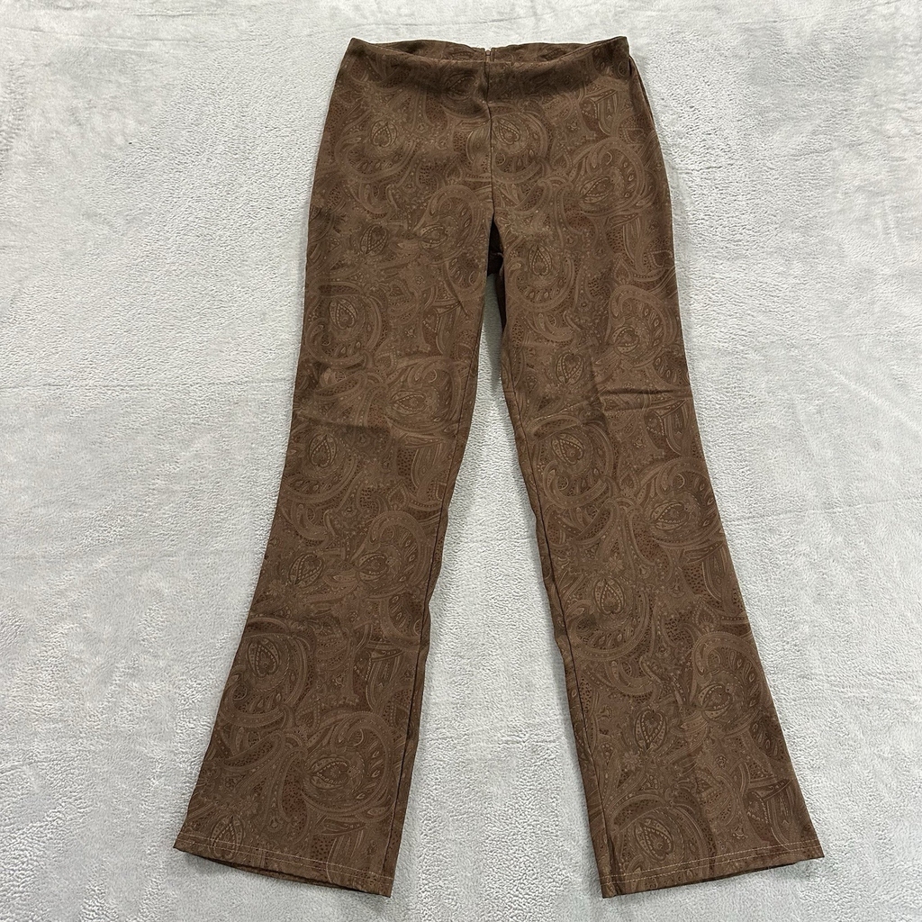 Rag USA Made Dress Flare Pants Women 10 Brown Paisley Boho Vintage