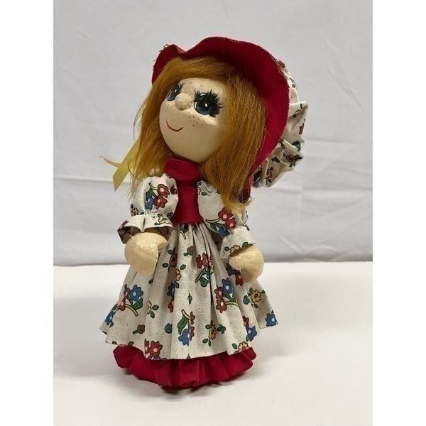 Vintage Blonde Hair Big Eyes Floral Dress Plush Stuffed Toy paper Doll Collectib