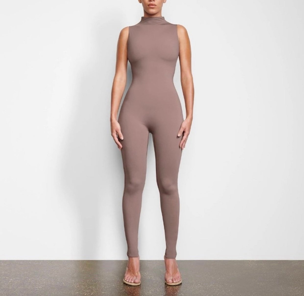 Skims Umber All-In-One Mock Neck Sleeveless Catsuit / Onesie