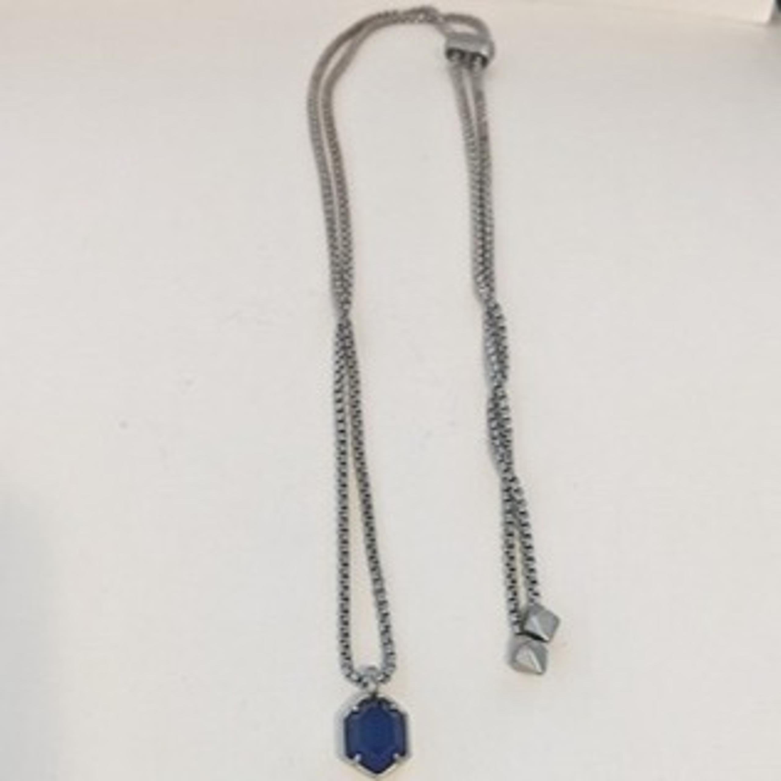 KENDRA SCOTT Sapphire Blue Faceted Stone Silver Tone Adjustable Pull Necklace
