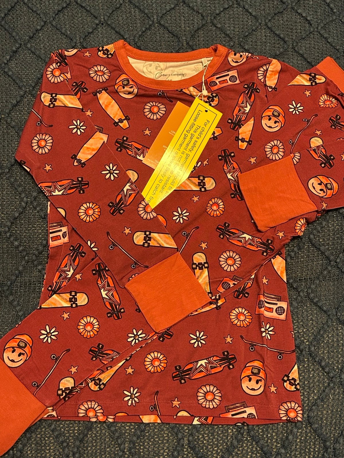 Crew & Co bamboo pj set- skateboards and smiley faces