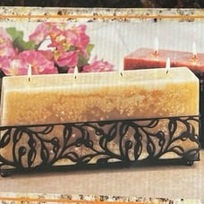NIB 4-Wicker-Bar-Candle with Metal Base Holder 12 L