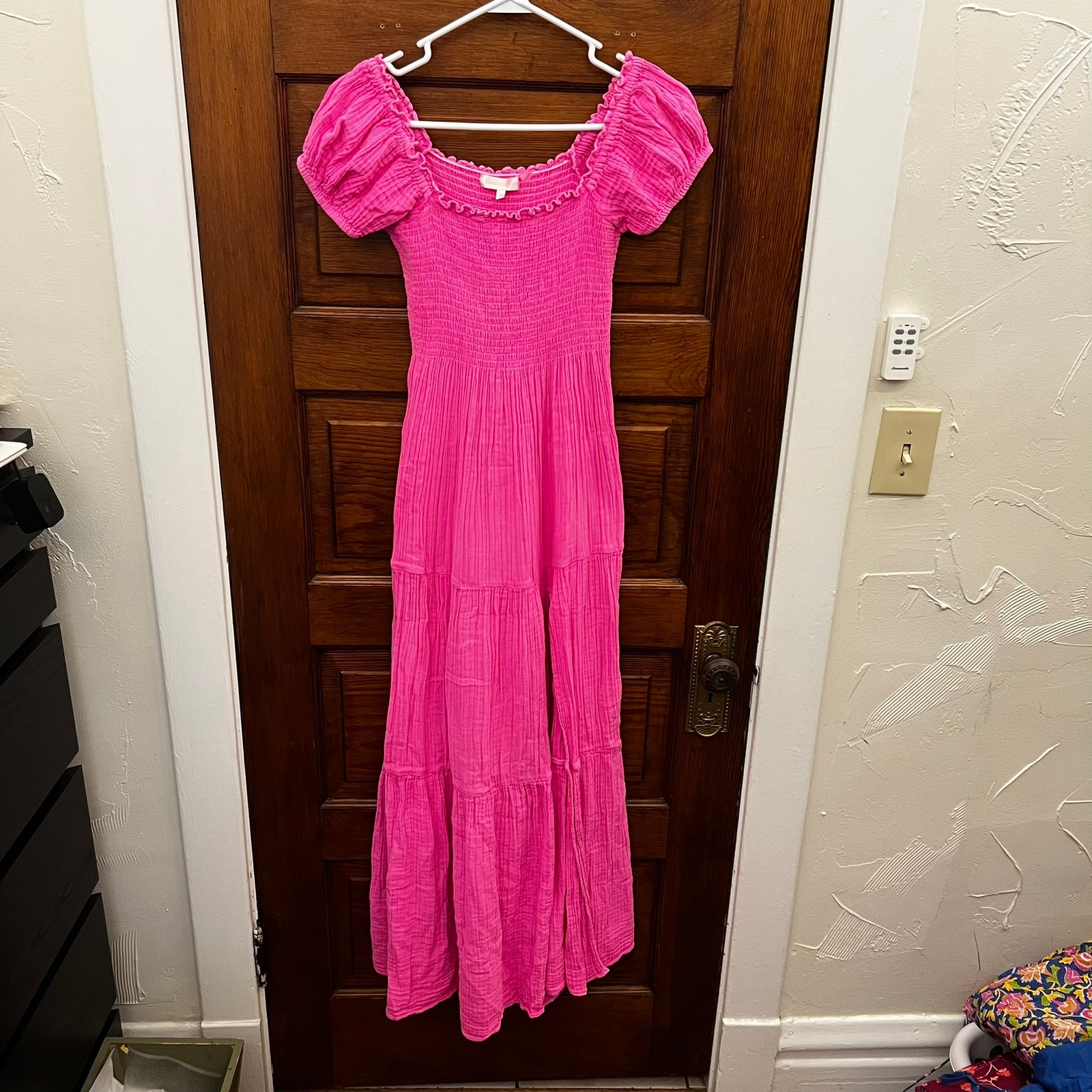 LoveShackFancy sz P Women's Alohl Puff-Sleeve Gauze Maxi Dress Fuschia Pink