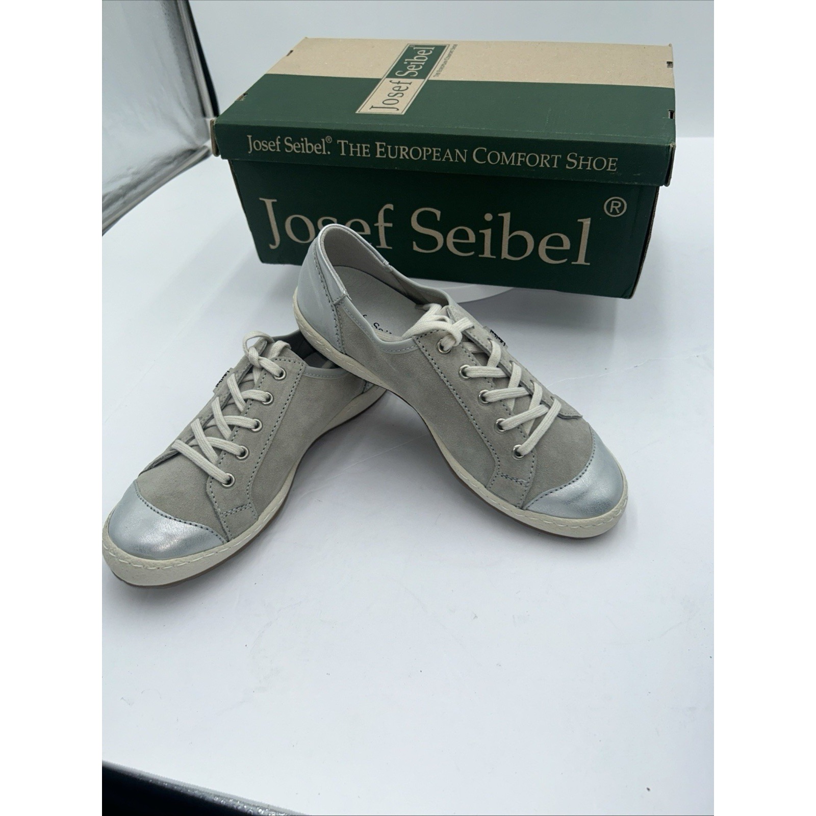 NEW Josef Seibel CASPIAN Silver Women Casual Lace Up Leather Sneakers 36 US5-5.5