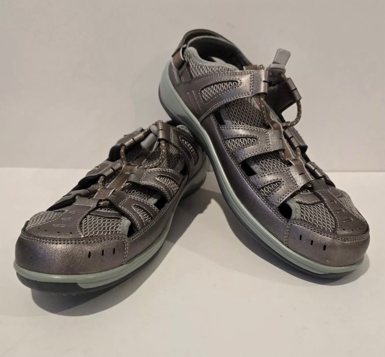 OrthoFeet 997 Women's Verona Pewter Teal Fisherman Sandal Size 8 Comfort Shoe