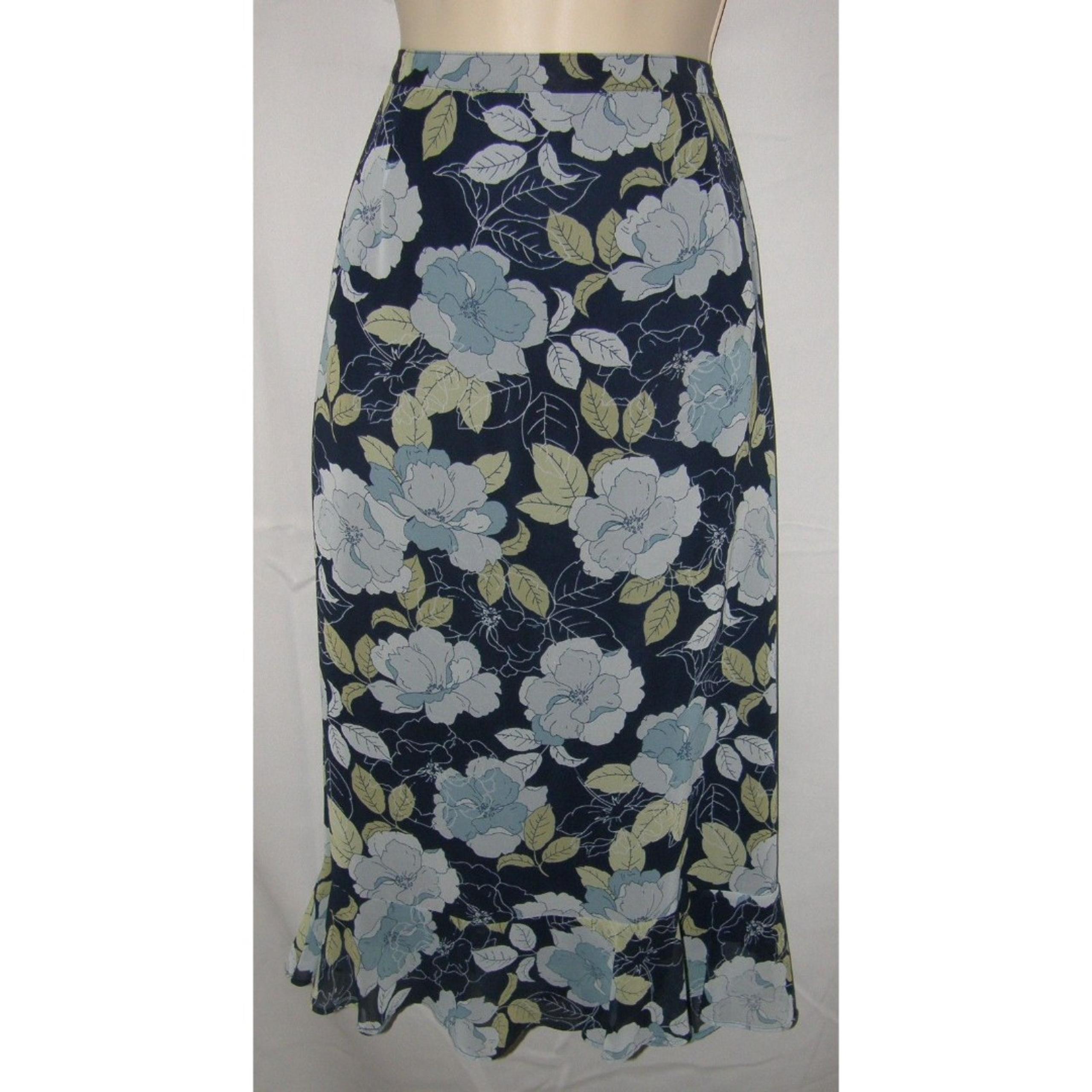 NEW NWT Navy Blue Floral Sz 10 Side Zip Lined Ruffled Hem Skirt CROFT & BARROW