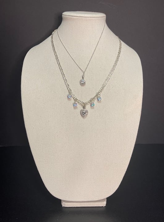 Two Sterling Silver and Iridescent Rhinestone Vintage Necklaces