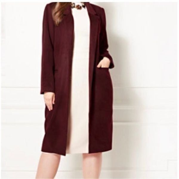 EVA MENDES New York and company long parka wool coat CANTABRIA wine dark red si