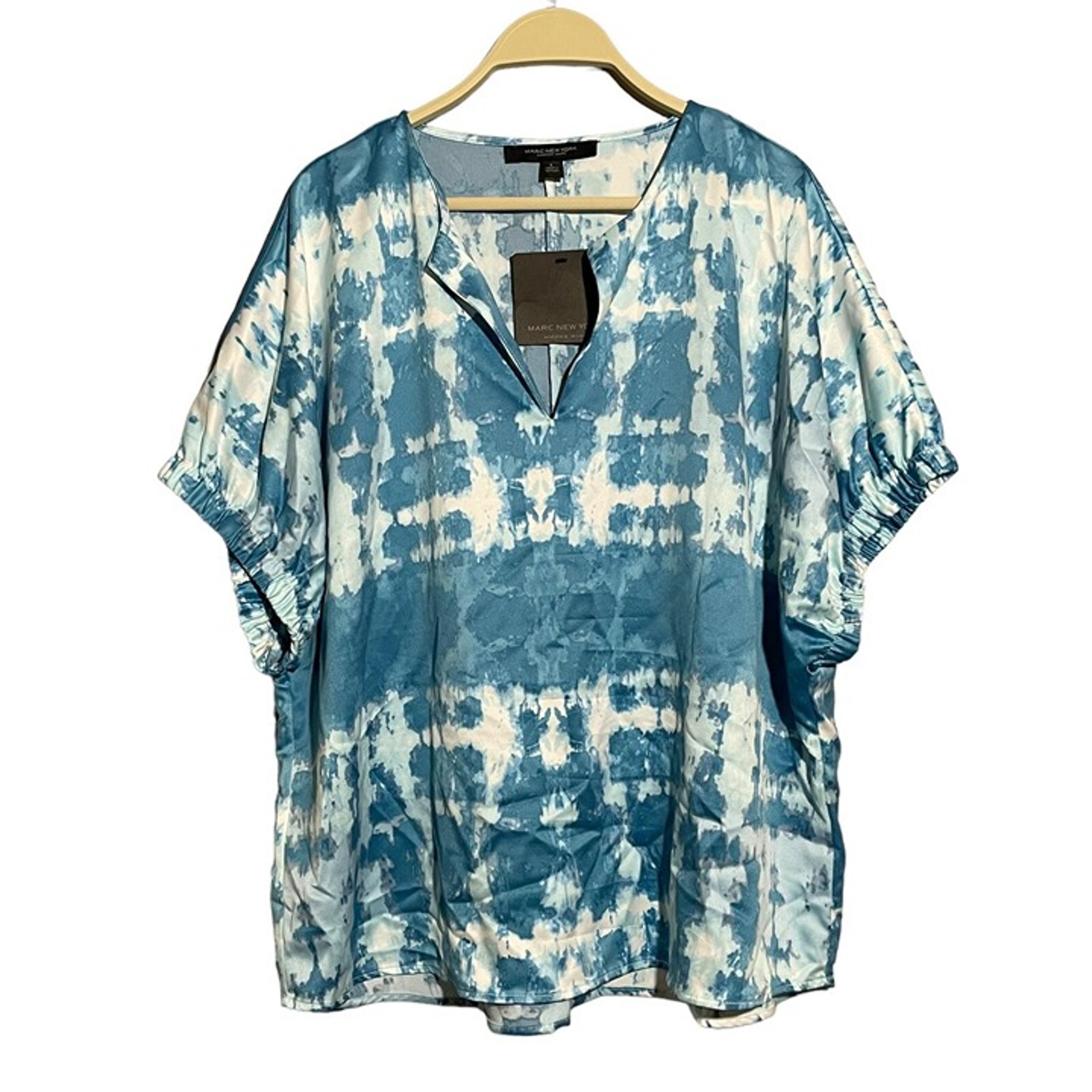 Marc Andrew Blouse Women Size L Vneck Casual Workwear Hippie Retro Boho Abstract