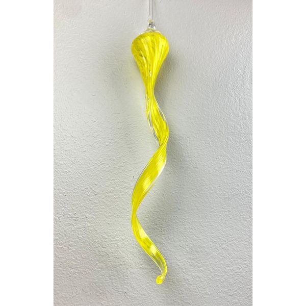 Art Yellow Glass Wave Twisted Cone Sculpture Modern Decor Curved Abstract MCM