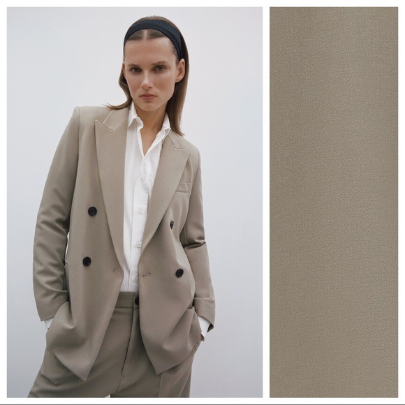 NWT. Zara Light Gray Viscose Blend Double Breasted Blazer. Size XS.