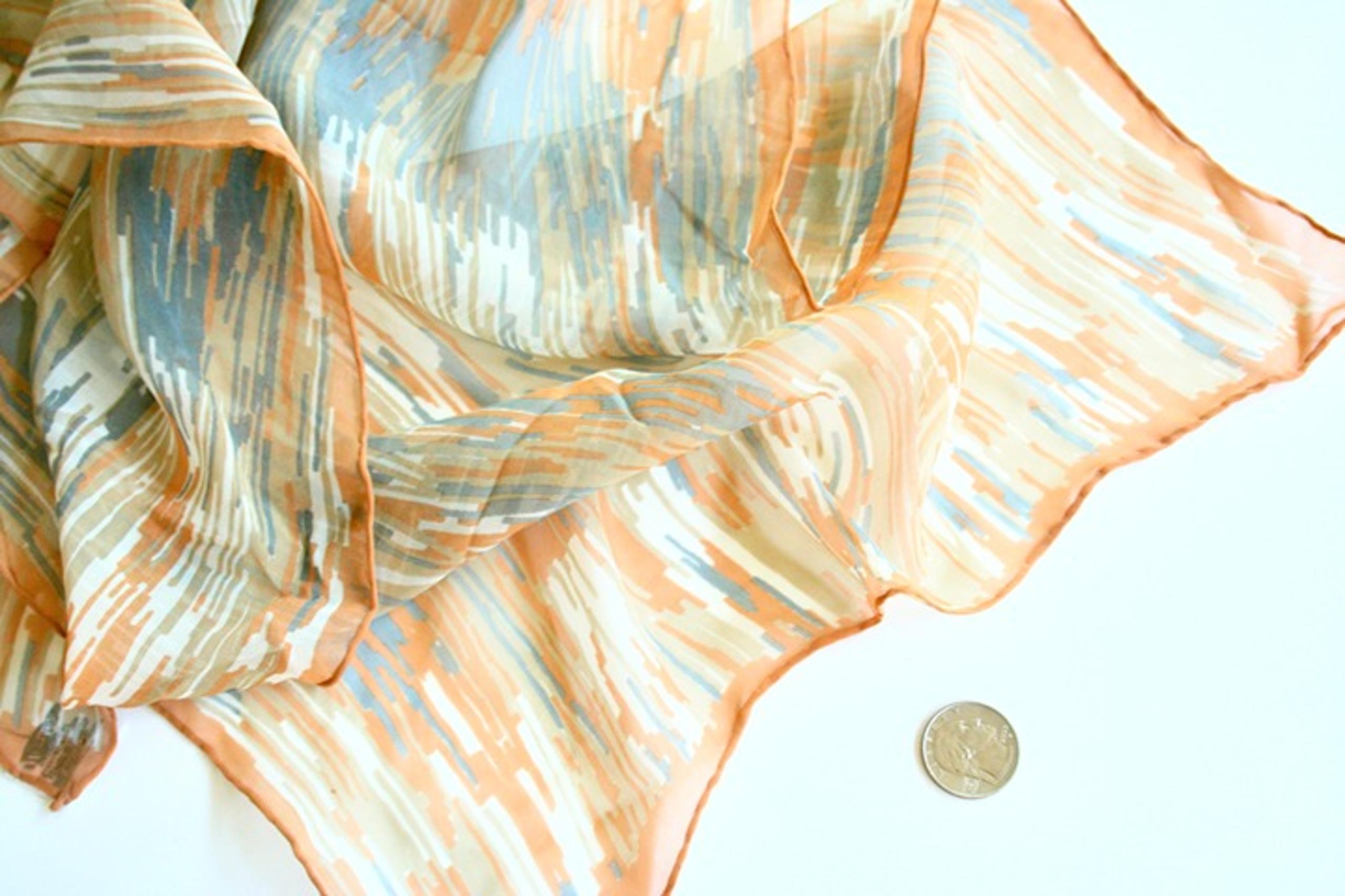 Sheer vintage scarf by Glentex neutral lightweight tan gray ochre silk blend