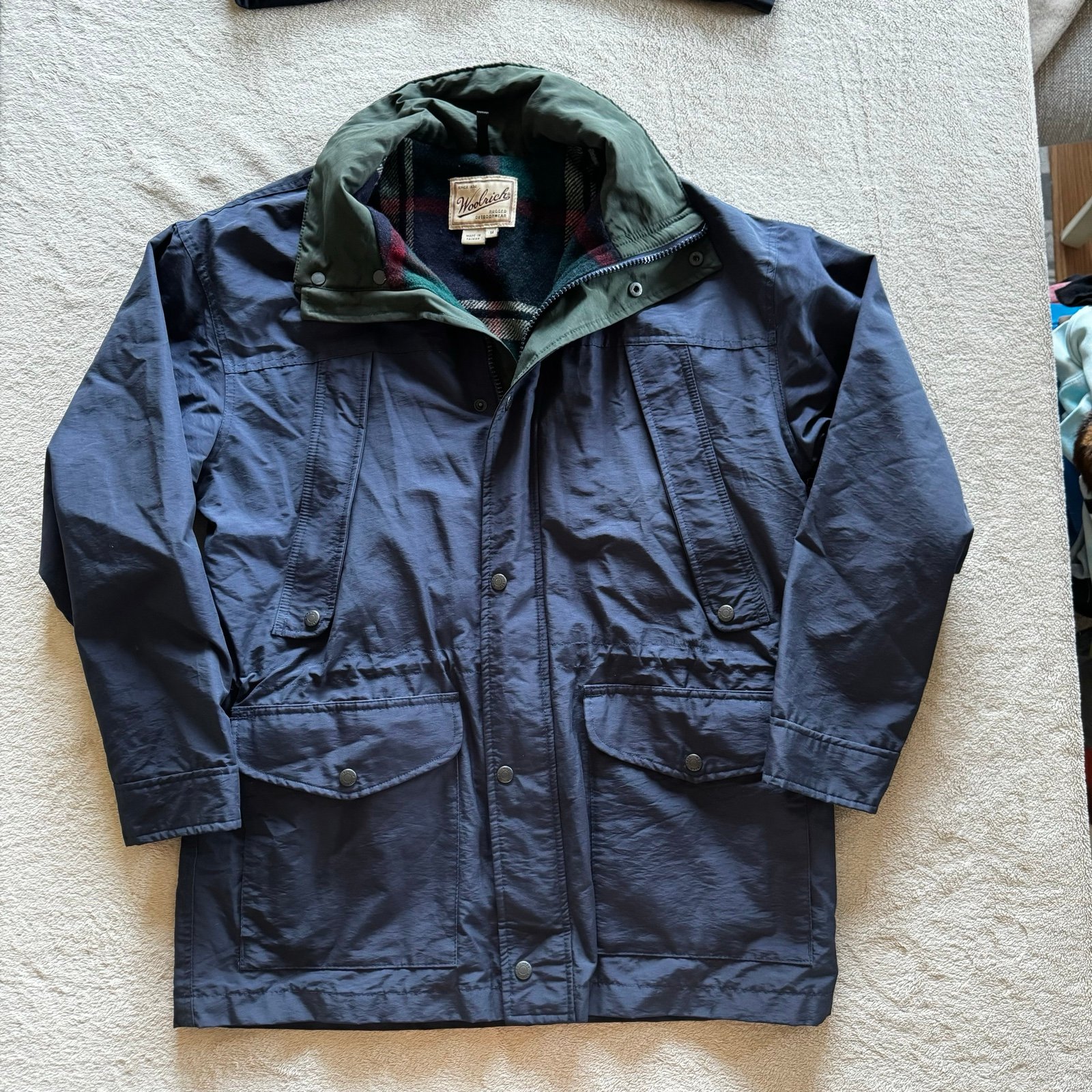 Woolrich Mens Fieldstone Work Jacket 6116 Navy Blue Wool Lined Coat Medium