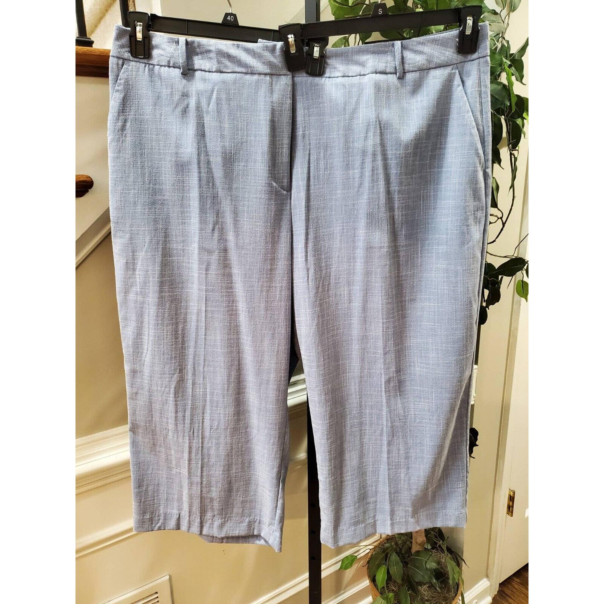 Worthington Womens Blue Solid Nylon High Waist Wide Leg Crop Pants Size 22W