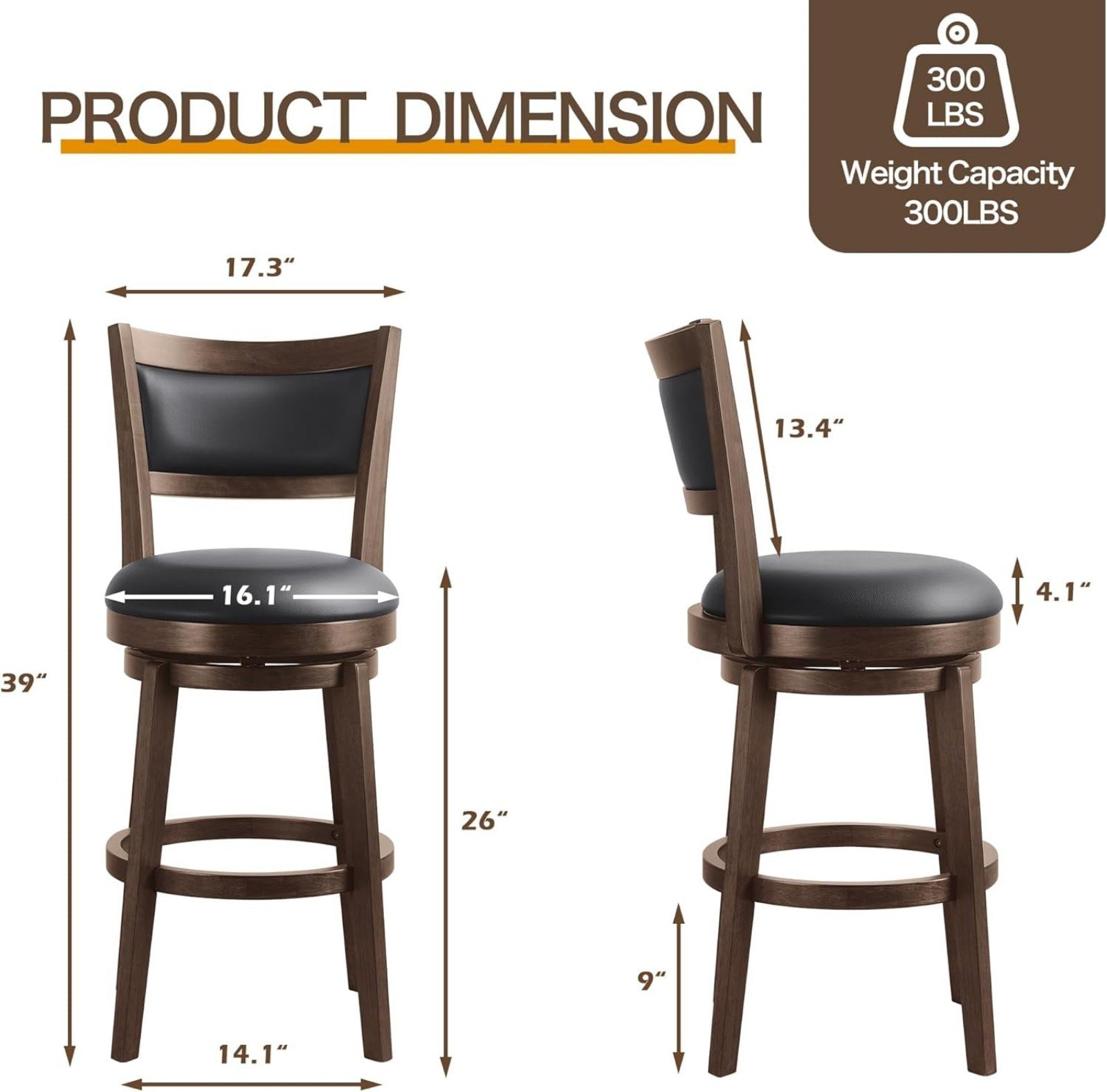 Bar Stools Set of 2 Island Chairs, 26'' Stools for Kitchen Counter with High (NE