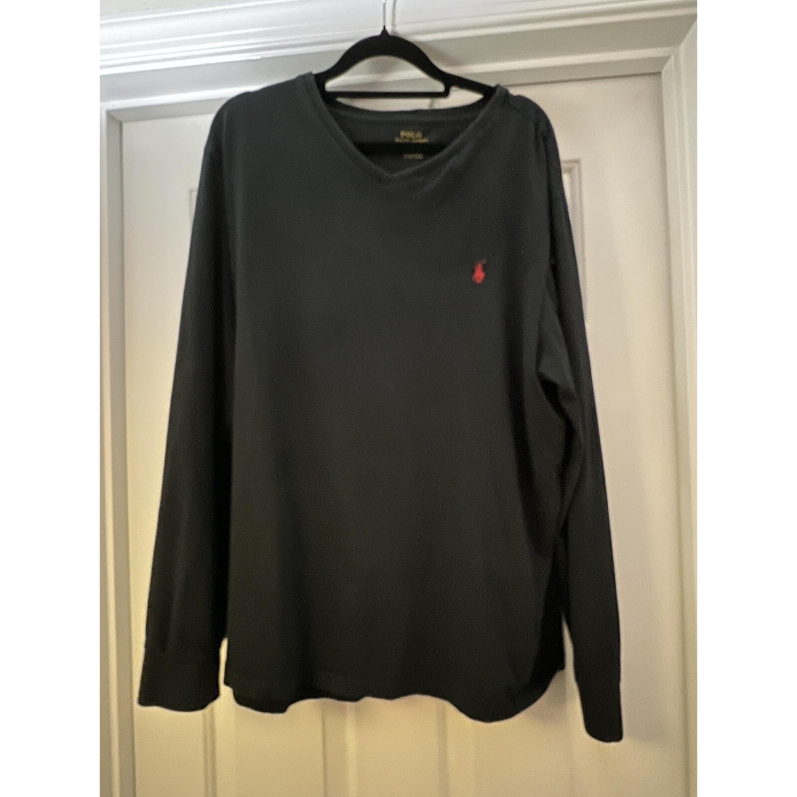Ralph Lauren Polo Shirt Mens Extra Large Black Red Pony V-neck Long Sleeve Men