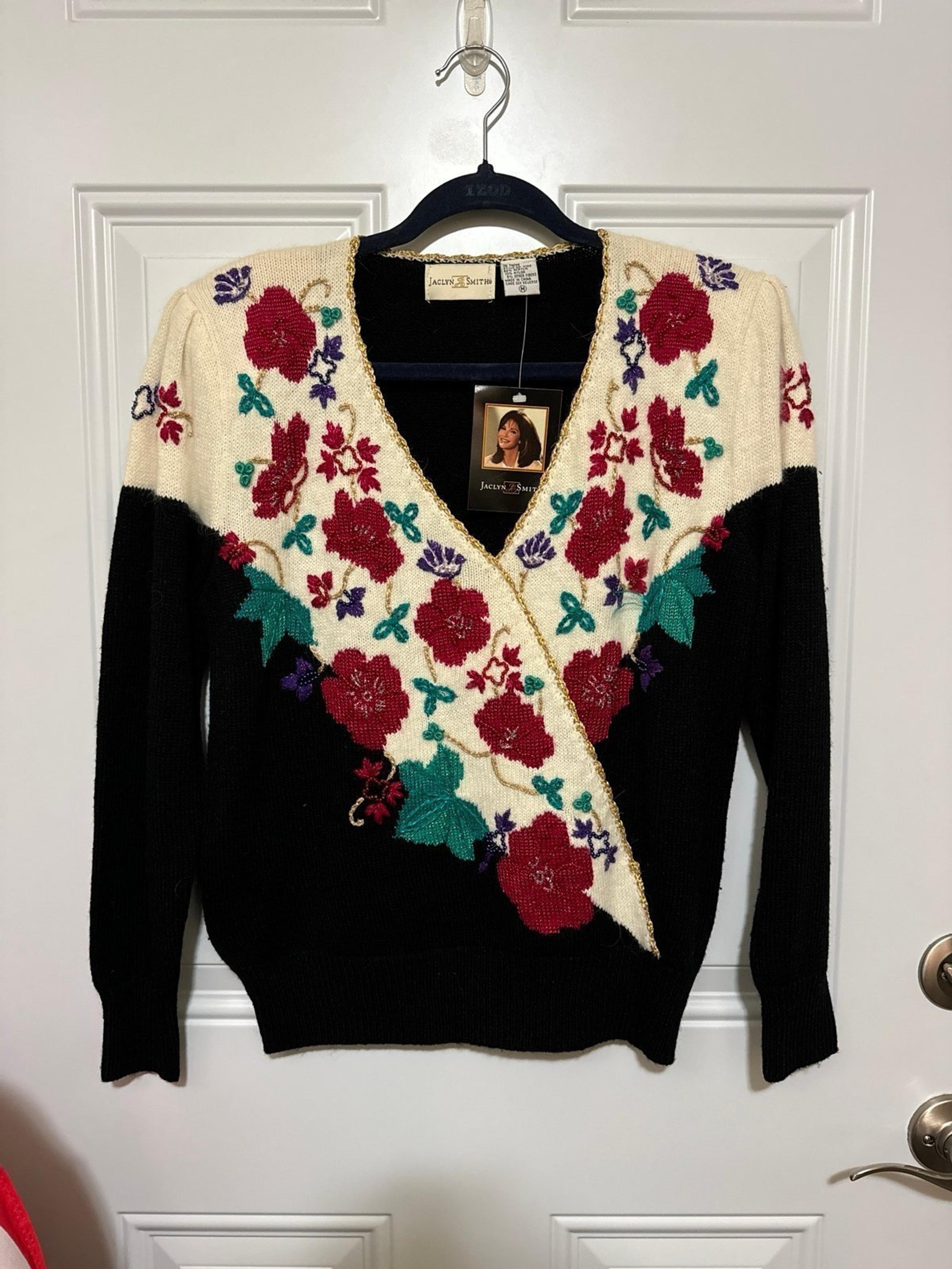 Jaclyn Smith Black/Red/Green Vintage 80/90’s Dress Sweater Holiday