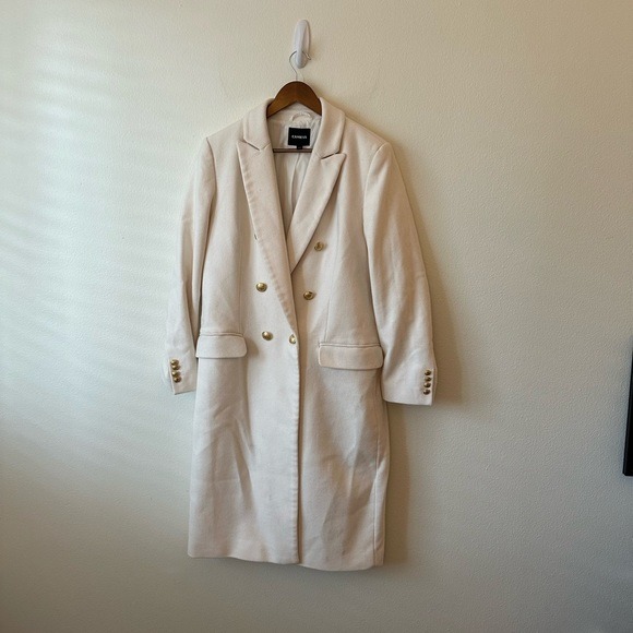 Express White Double Breasted Wool Blend Gold Button Classy Long Coat Size Large