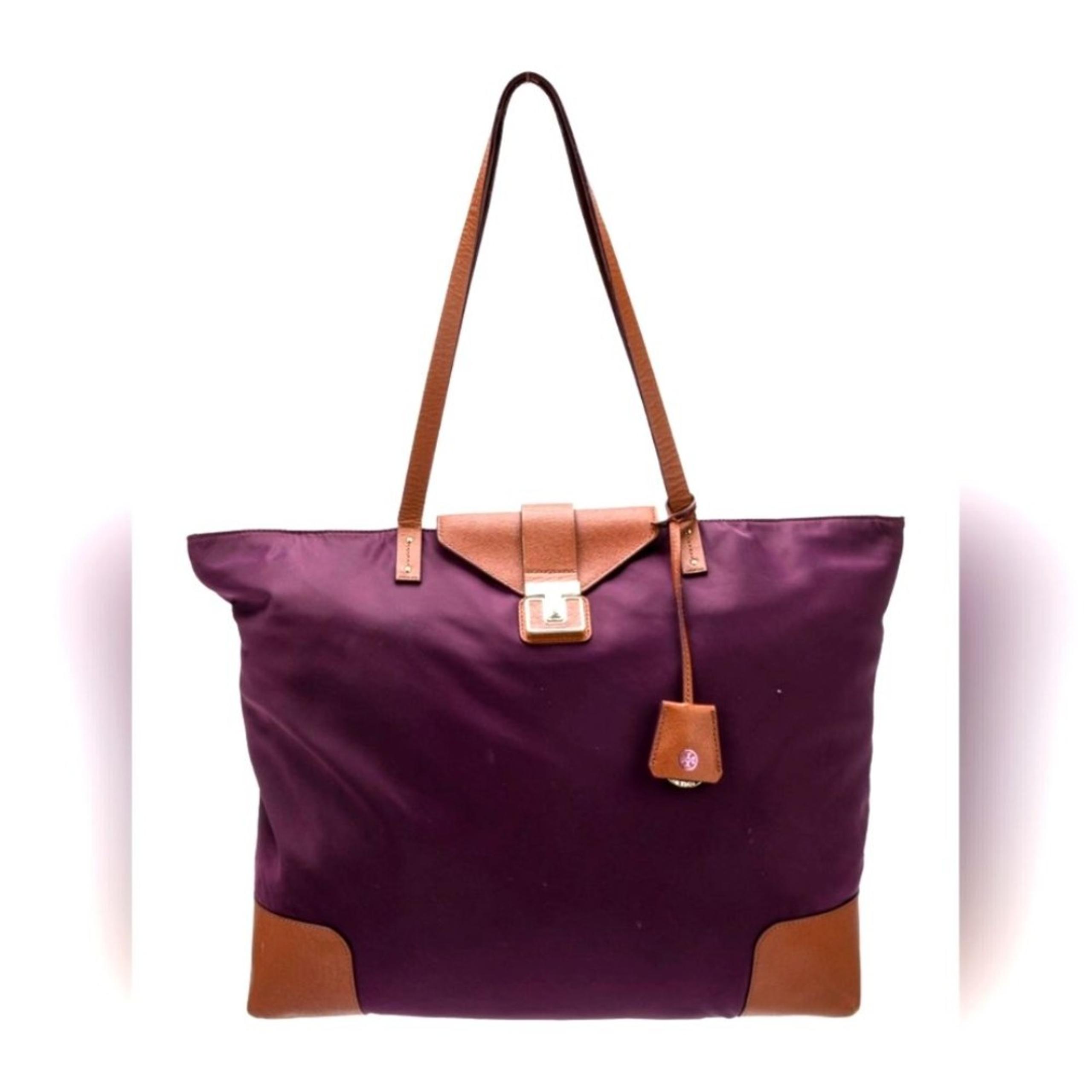 Tory Burch Designer Purple and Tan Women's Tote Bag Purse Handbag Nylon