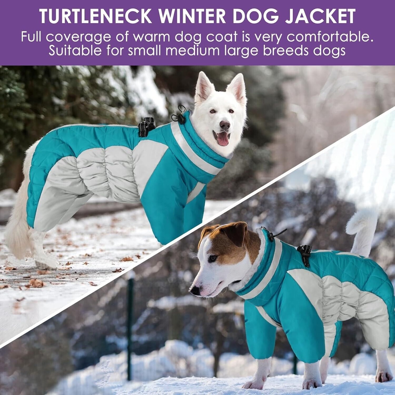 Four Legged Dog Coat Warm Fleece Dog Jacket, Reflective Turtleneck Dog Winter...