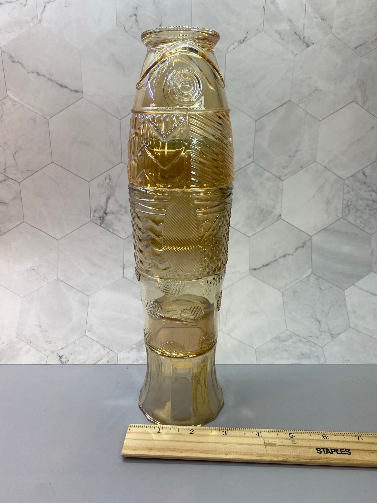 Set of Very Cool Stackable light Amber Glass cups Koi Fish Design Drinking Glass