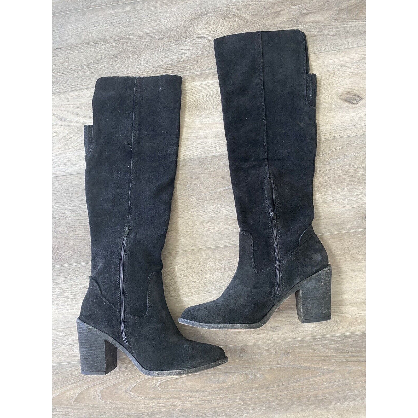 Nordstrom Jeffrey Campbell Tall Over The Knee Black Suade boots size 10 EUC