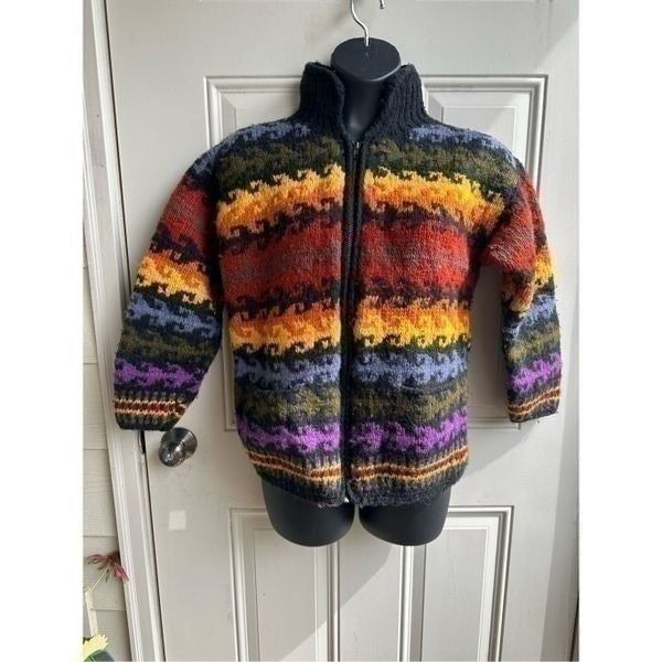 Otavalo Vintage 80's Women's Multi-Color Abstract Wool Full-Zip Sweater Size L