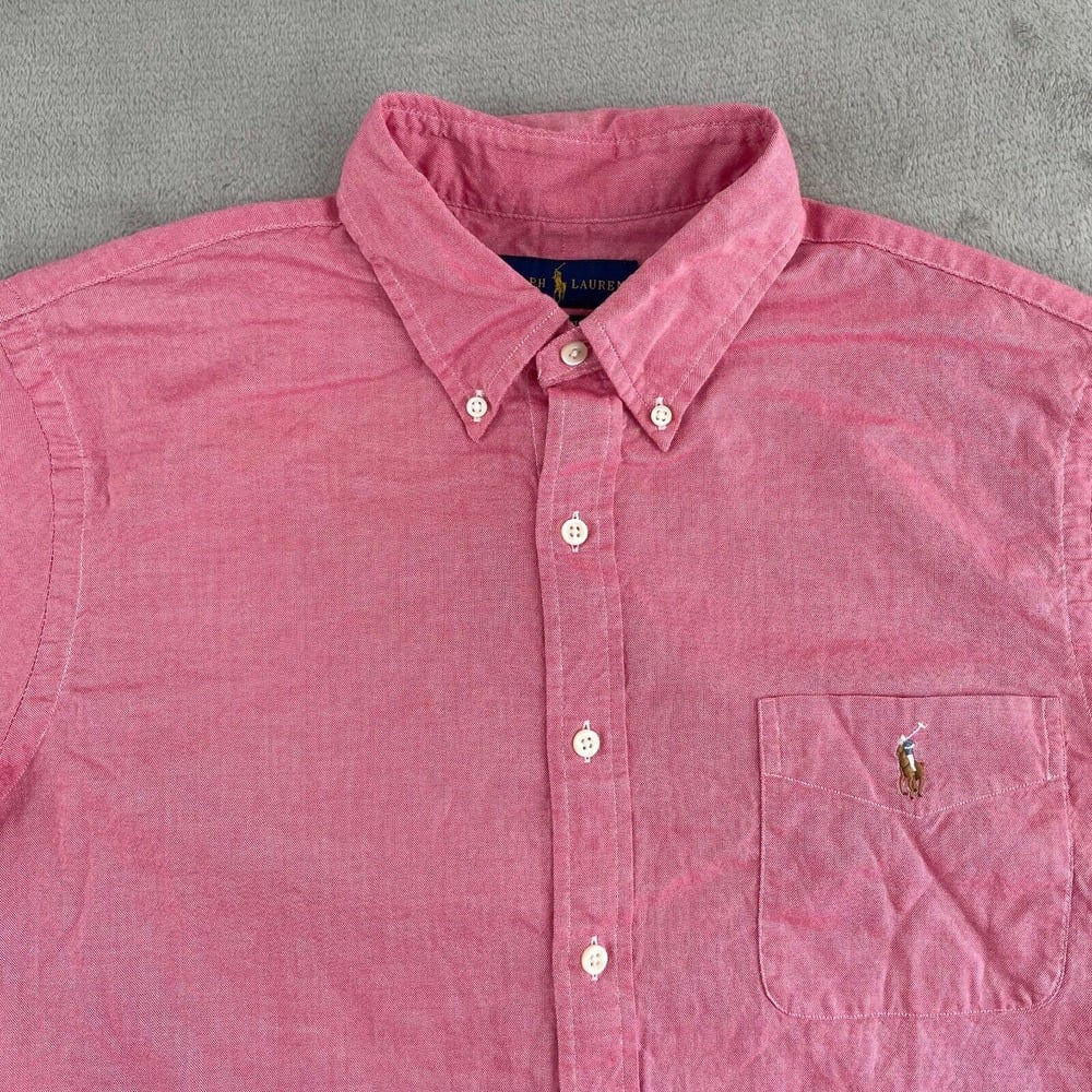 Polo Ralph Lauren Shirt Men Large Red Pocket Slim Fit Short Sleeve Flesh Pony