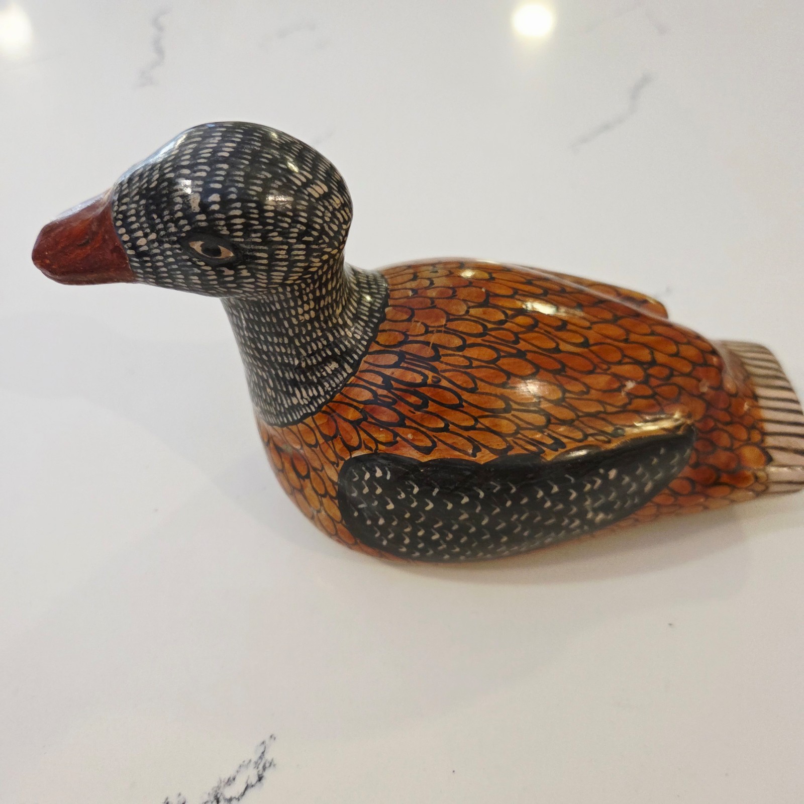RARE VTG AMADO GALVAN Signed Duck Tonala Burnished Pottery Mexican Folk Art.