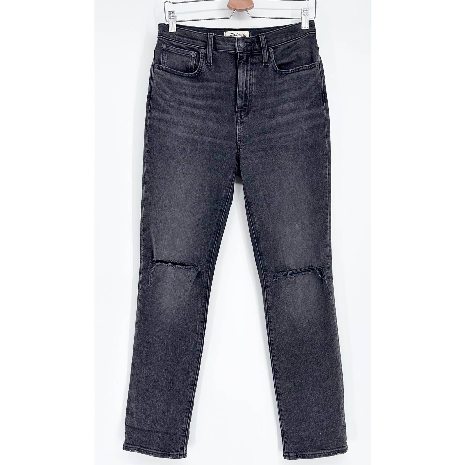 Madewell Women's Black the High Rise Slim Boy Jeans Ripped-Knee Pockets Size 26