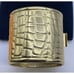 Vintage Bracelet heavy estate bangle signed gold tone alligator print hinged 6.5