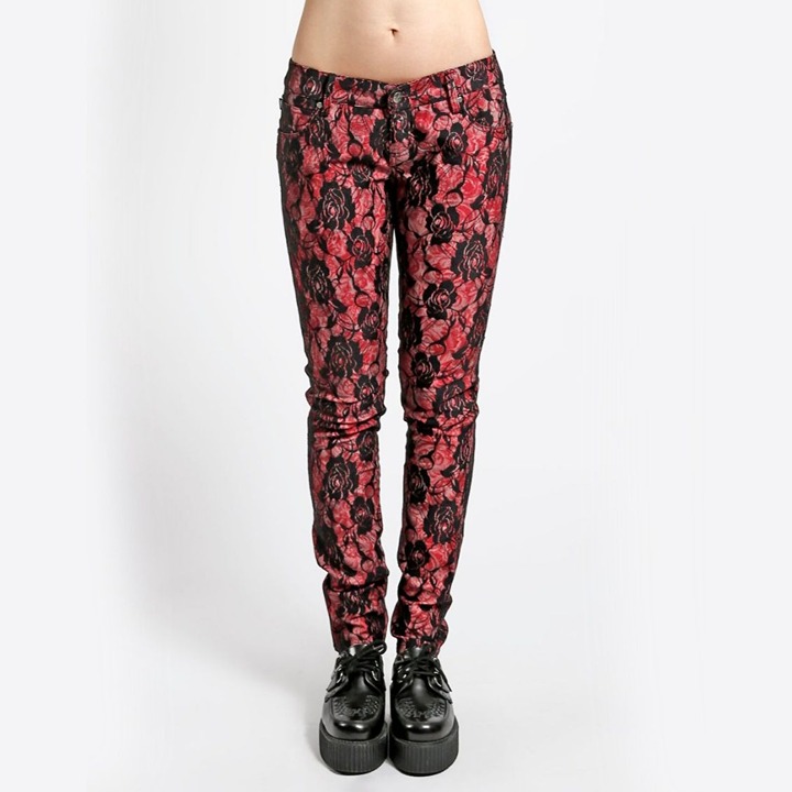 Tripp NYC Red Lace Rose Floral Print Skinny Fit Jeans Size 25