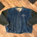Mens vintage 90s three rivers color block faded denim bomber jacket sz 3XL blue