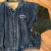 Mens vintage 90s three rivers color block faded denim bomber jacket sz 3XL blue