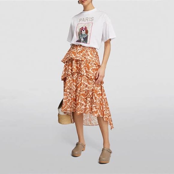 Maje Paisley Print Tiered Cotton Skirt Size 40 - Large