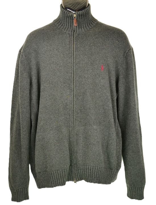 Polo Ralph Lauren Men's Size XL Gray Full Zip Cardigan Cotton Knit Sweater